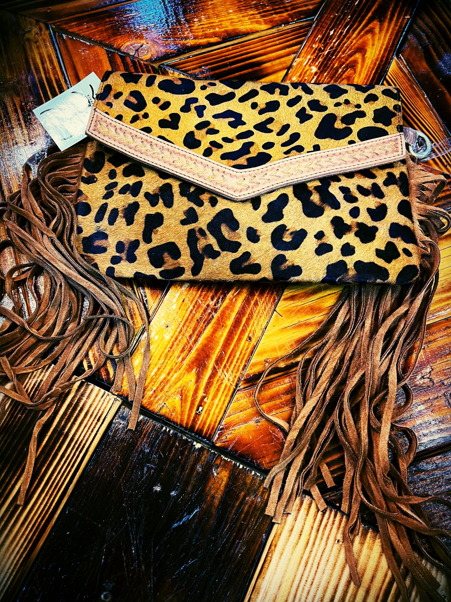 Cowhide leather Clutch with fringe