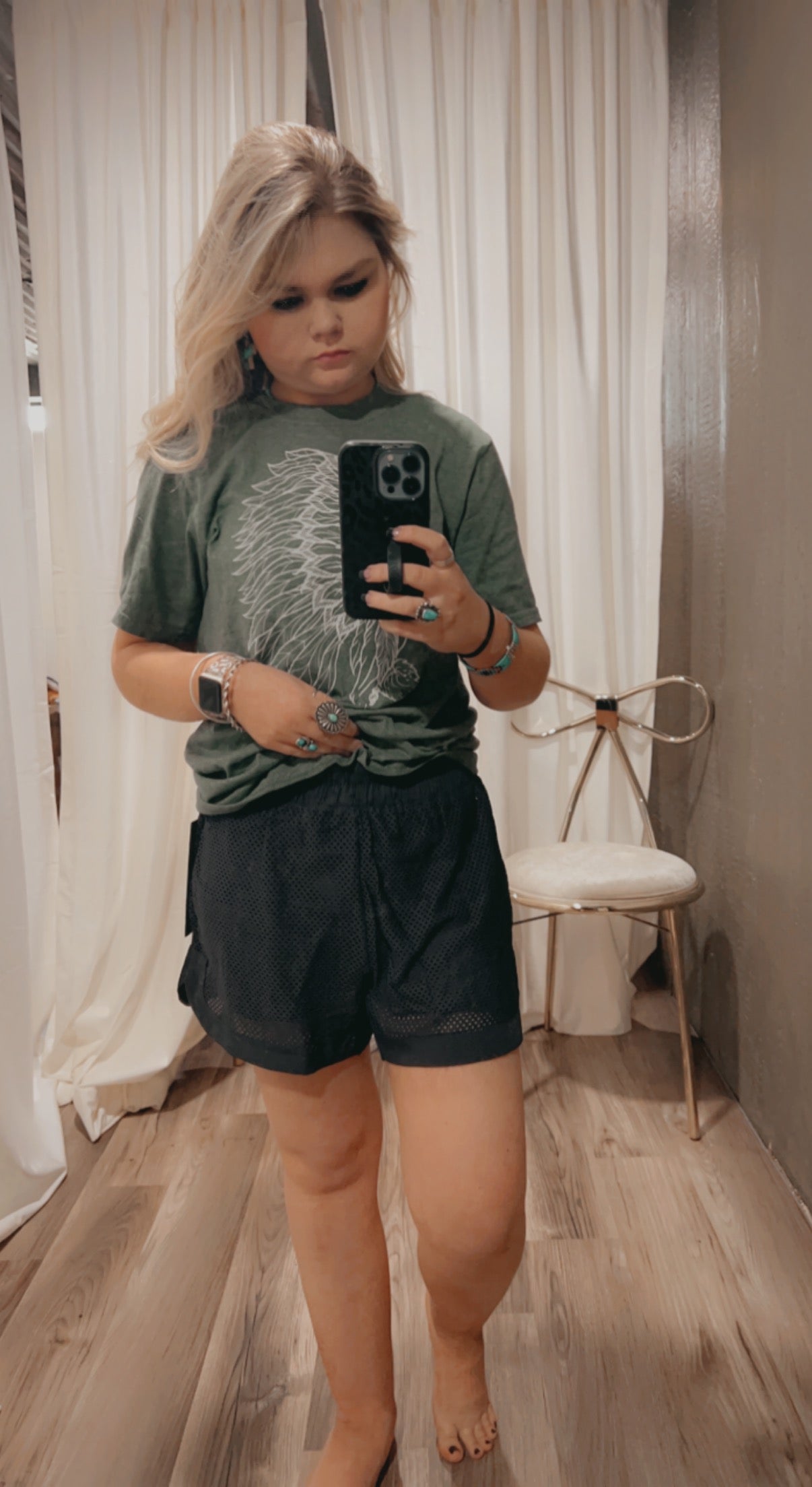 Perforated Mesh Lined Active Shorts Charcoal