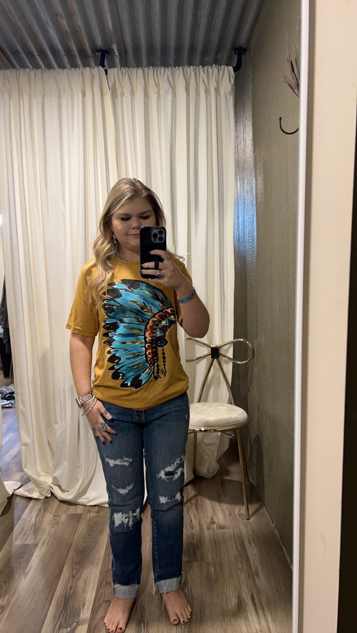 Yellow headdress with multicolor ink t-shirt Texas True