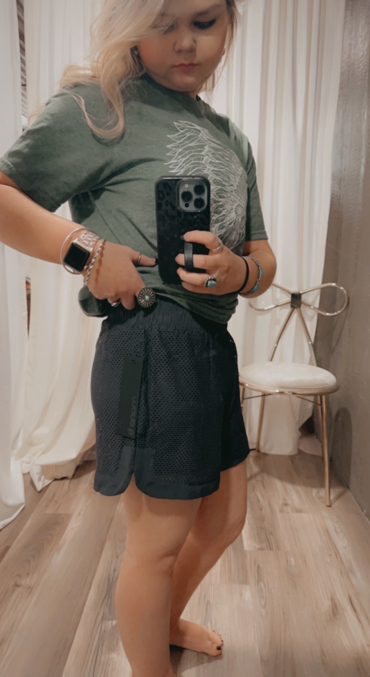 Perforated Mesh Lined Active Shorts Charcoal