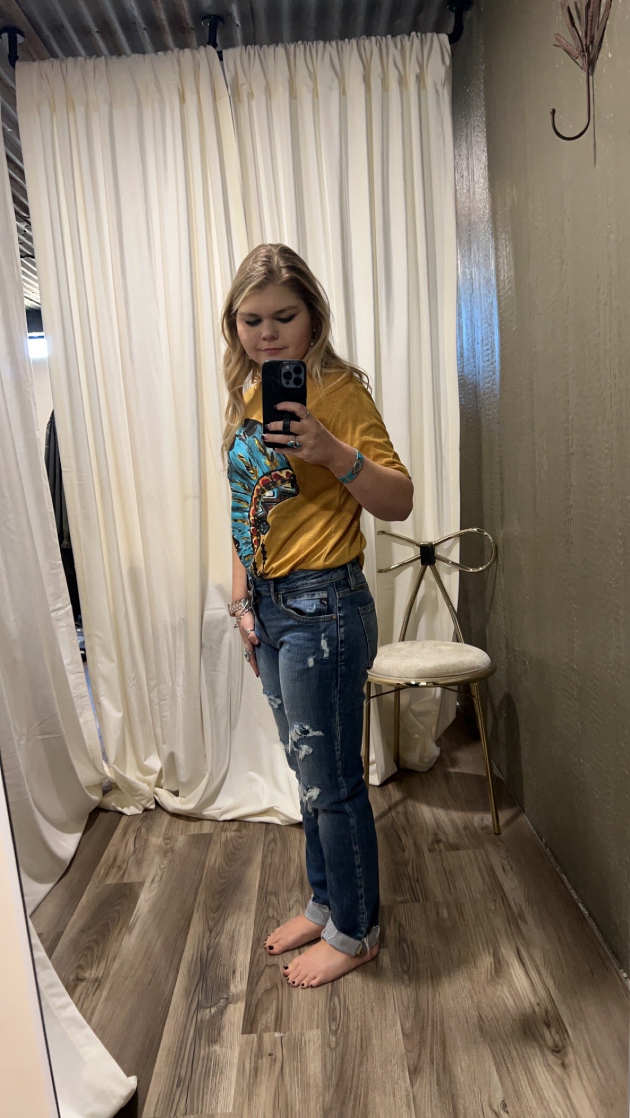 Yellow headdress with multicolor ink t-shirt Texas True