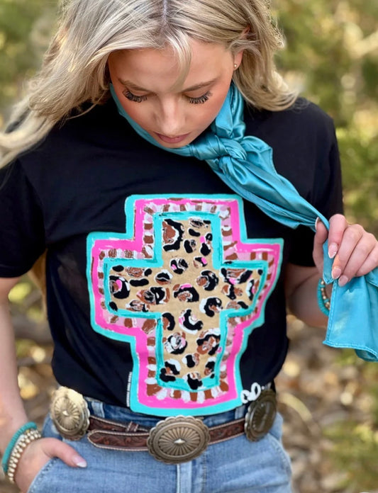 Callie Ann Stelter Spring Time Leopard Cross Tee