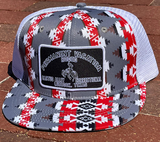 "Permanent Vacation- Black" Red/White Aztec Snapback Cap