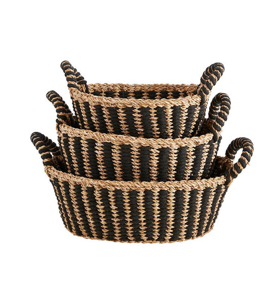 Black Seagrass Oval Basket with Handle