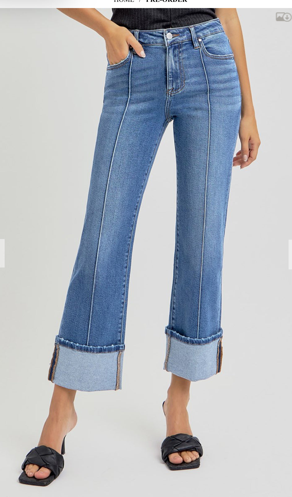 RISEN HIGH RISE-ANKLE STRAIGHT-WIDE CUFFED JEANS