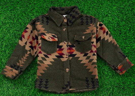 OLIVE GREEN AZTEC PRINTED SHACKET FOR BOYS Or GIRLS