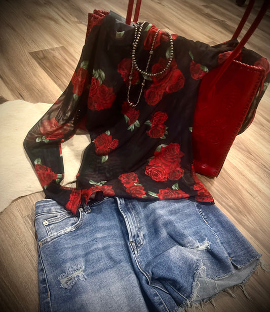 Rose mesh Top LS