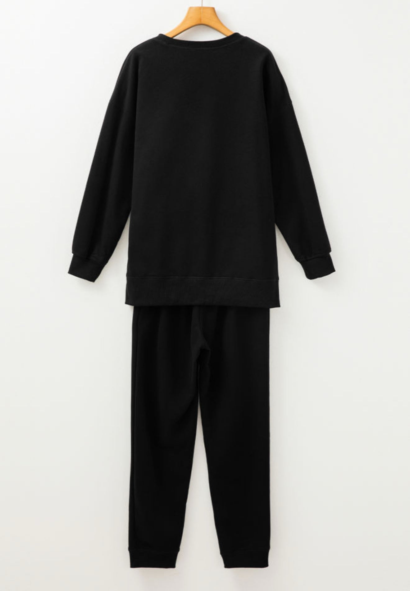 Plus Size - Black Solid Color High Low Pullover and Skinny Pants Set
