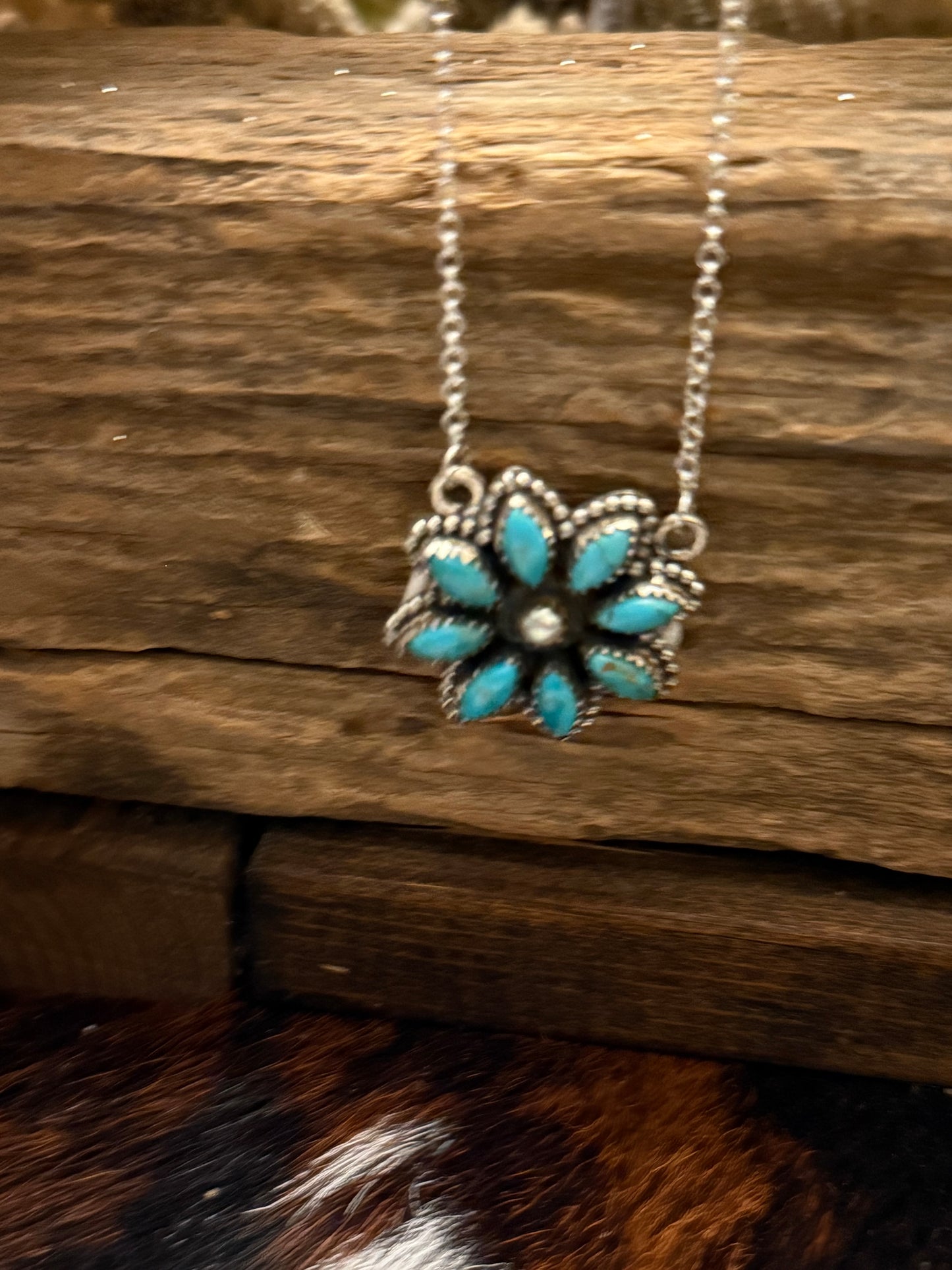 Sterling Silver Handmade Kingman Turquoise Flower Necklace