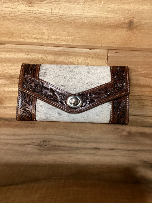 Tooled Genuine Leather Hair on Hide Wallet