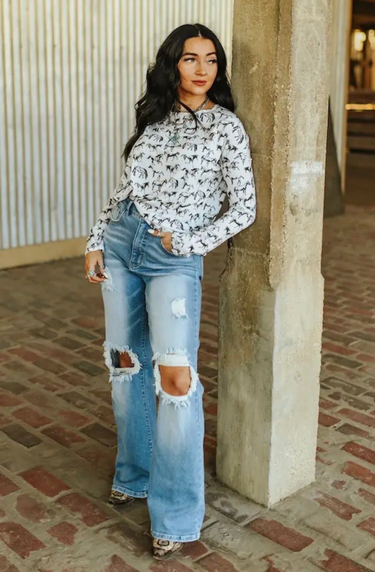 Lucky & Blessed Light Wash Tummy Control Distressed Bootcut Jeans