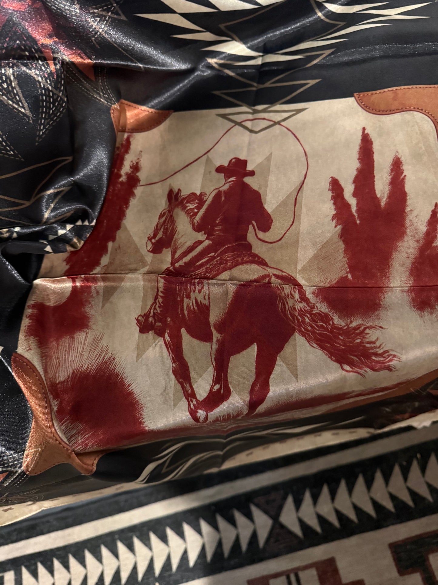 LUCKY & BLESSED BLACK AZTEC BOOT STITCH COWBOY PRINTED WILD RAG