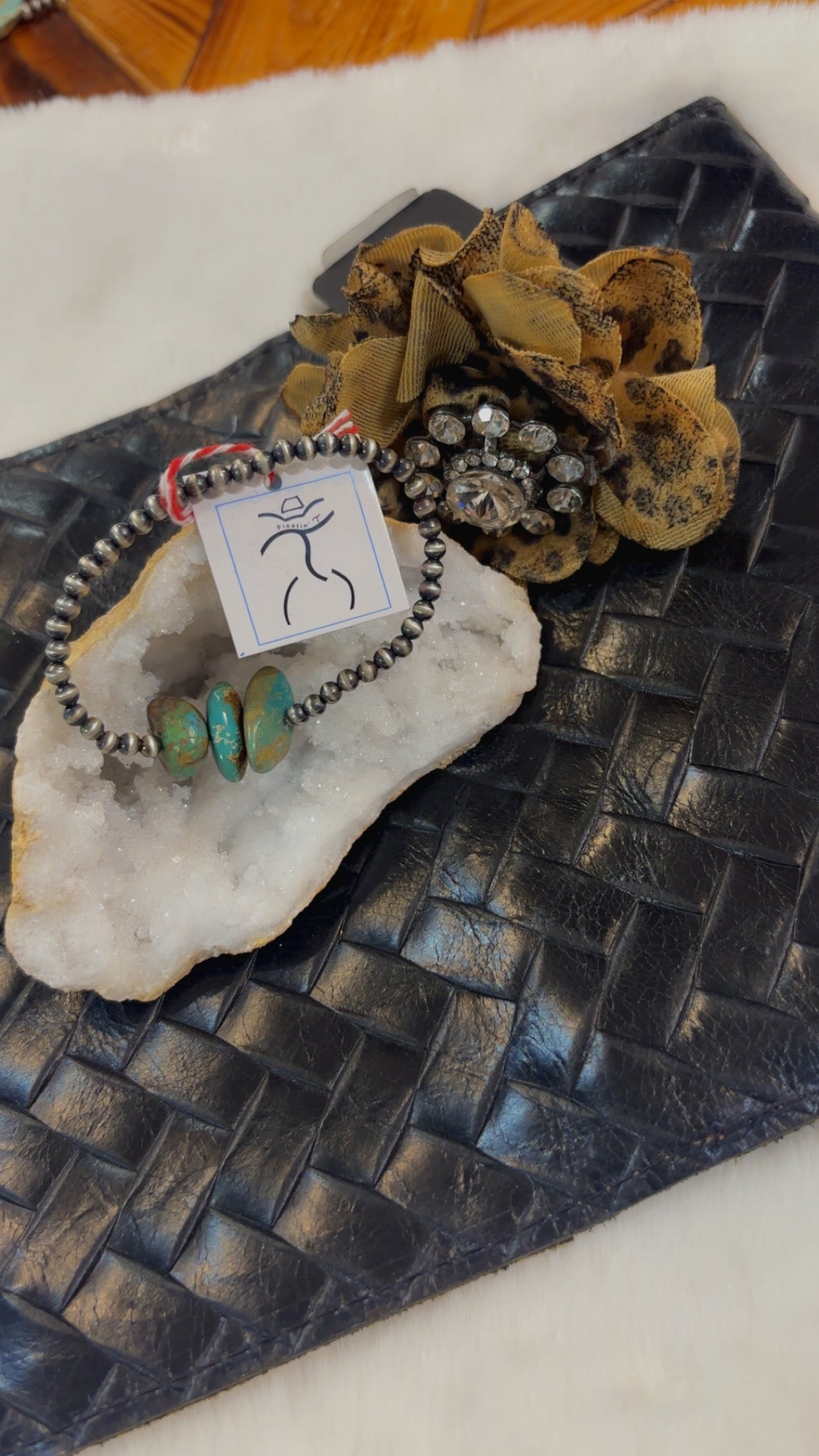 7.5” Sterling Silver HandStrung Kingman Three StoneTurquoise Bead Stretch Bracelet