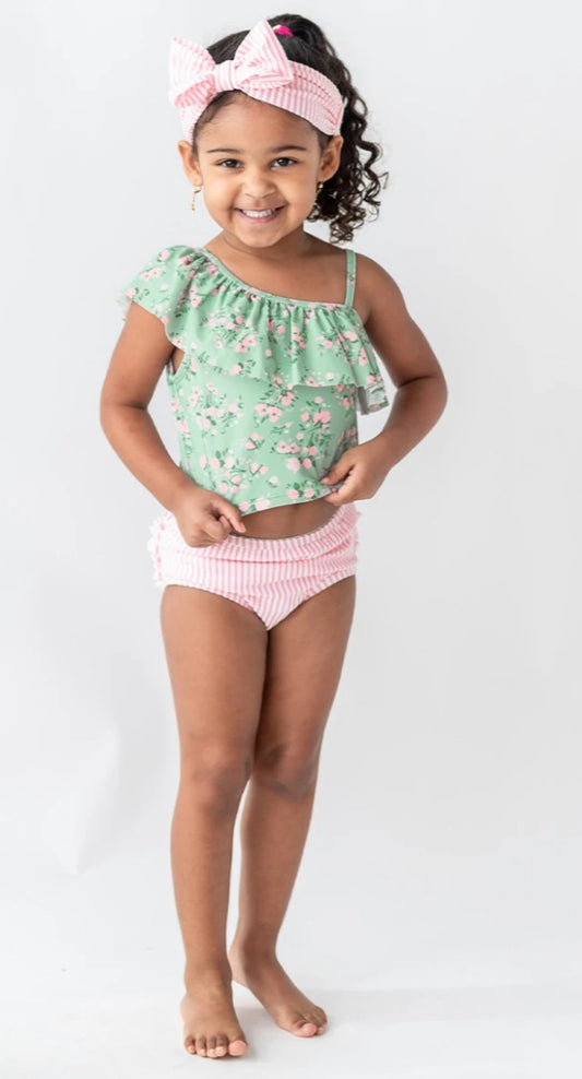 RuffleButts One Shoulder Ruffle Tankini 12-18m