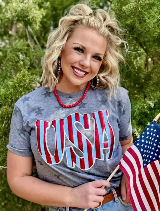 Striped USA in Glitter & Puff Tee by Texas True Threads