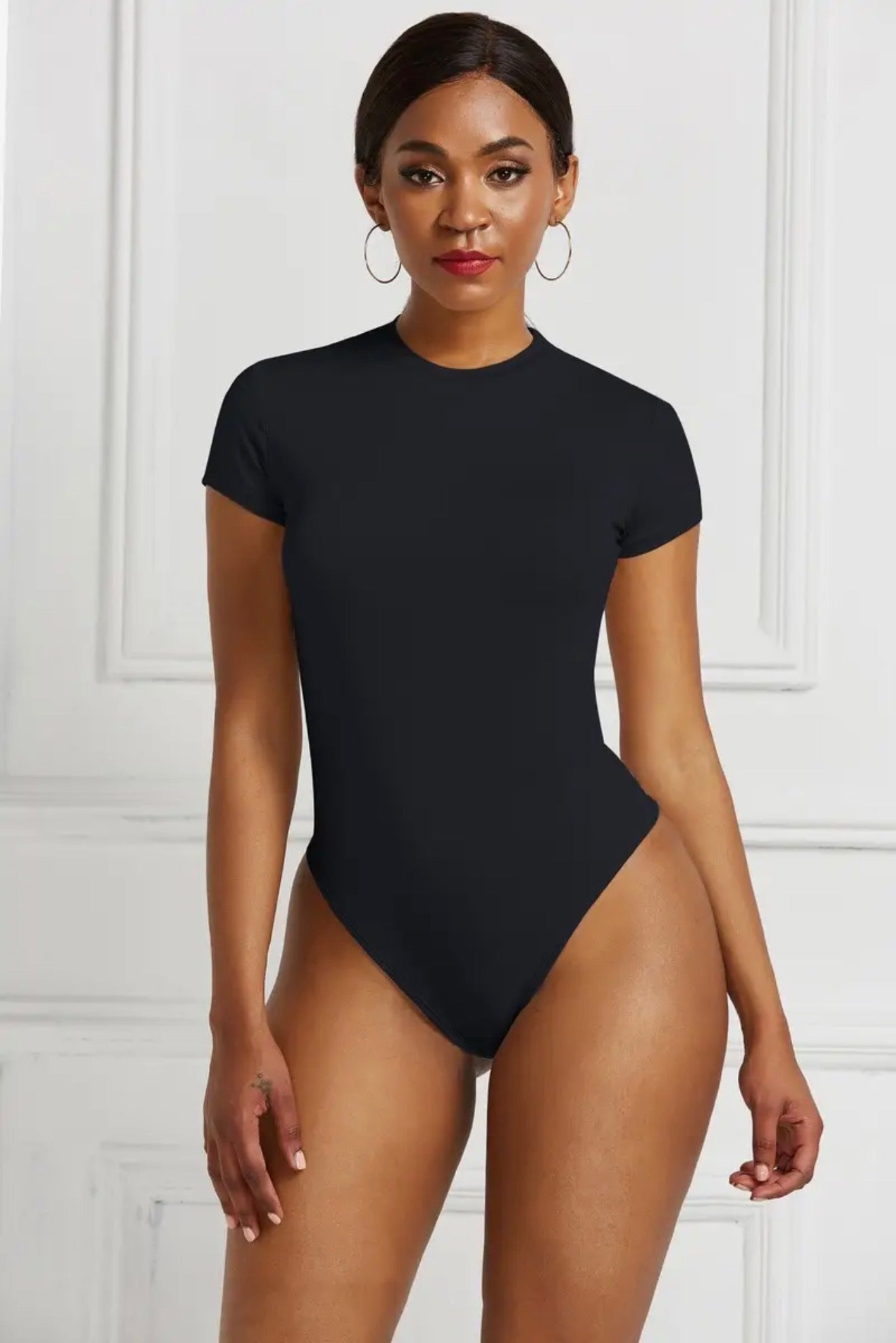 Solid Color Round Neck Short Sleeve Bodysuit