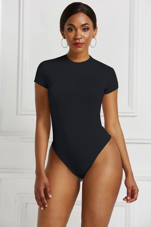 Solid Color Round Neck Short Sleeve Bodysuit