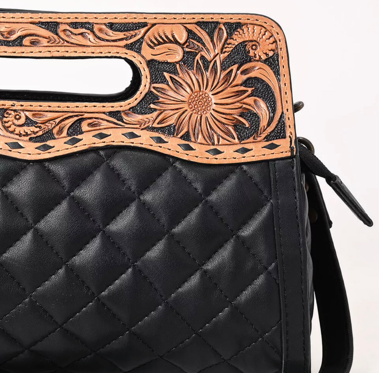 American Darling - Black Quilted Clutch Hand Tooled Genuine Leather women bag western Bag