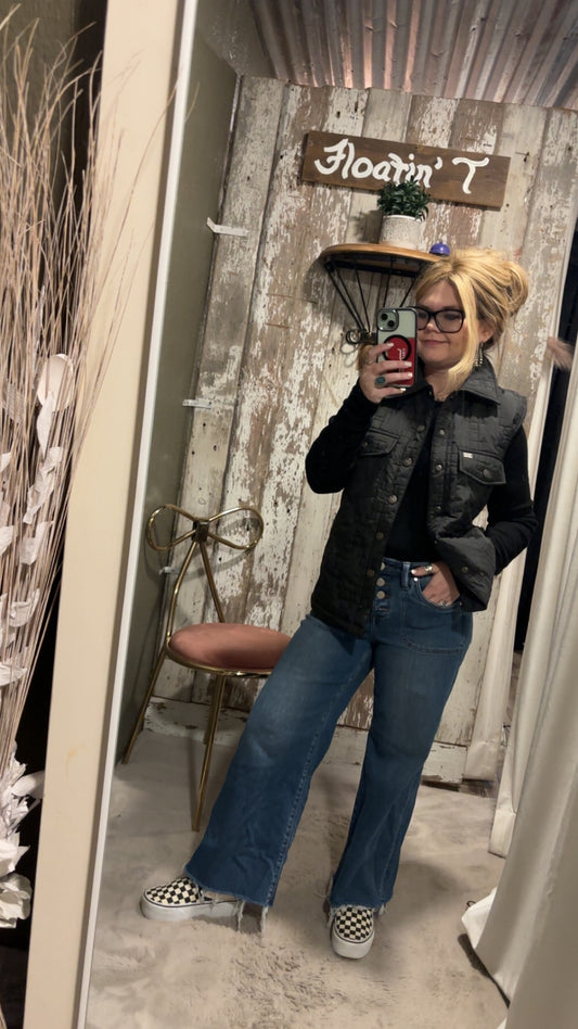 Black Quilted Aztec Design Puffer Vest