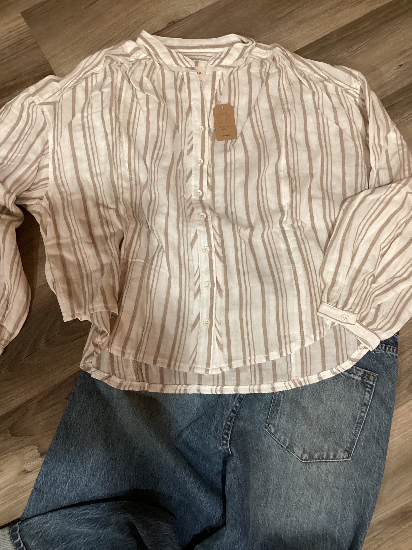 Cotierra Beige And Stripe Cotton Shirt
