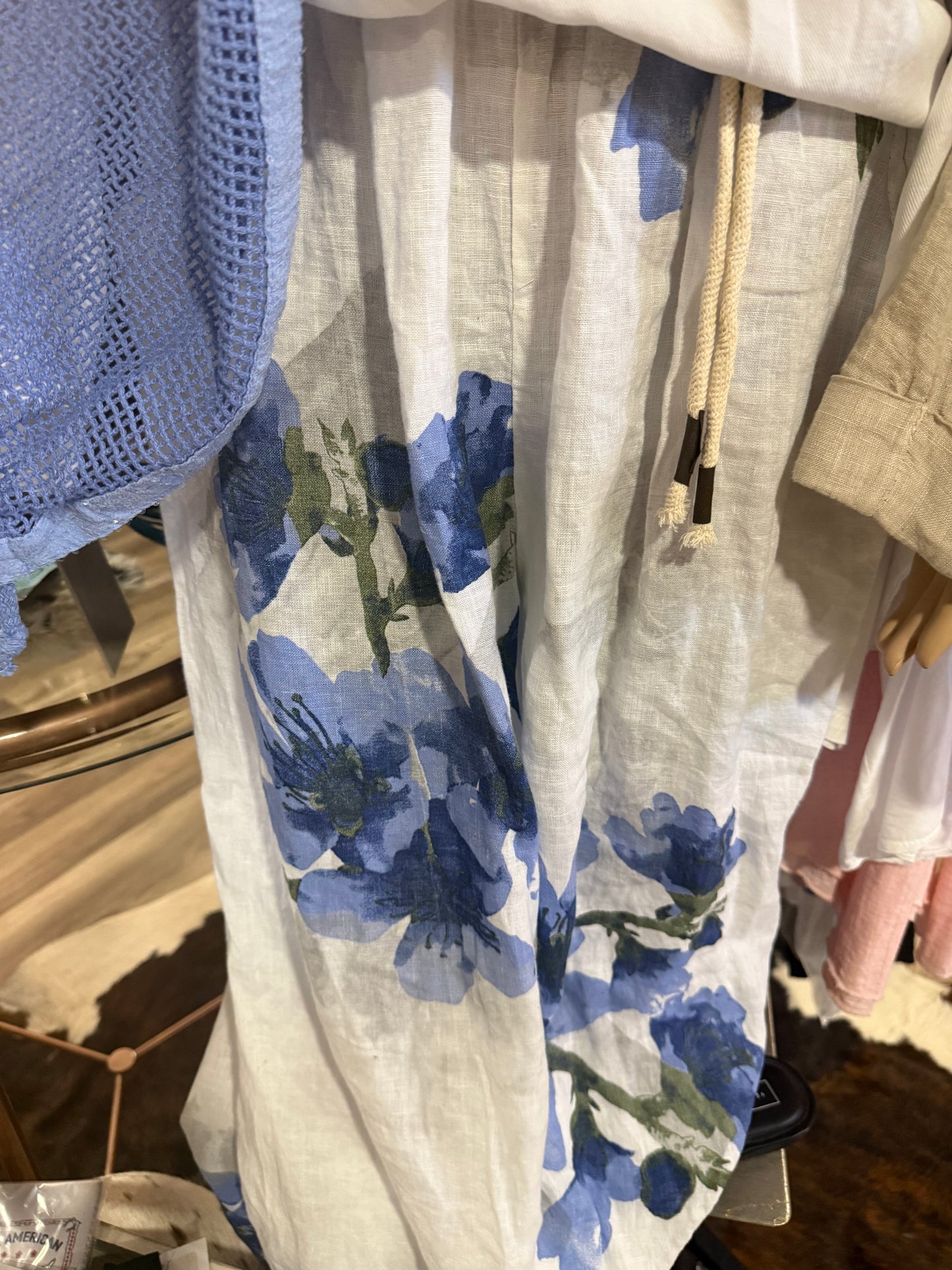 Marisima Made in Italy Linen Artistic Floral Pants