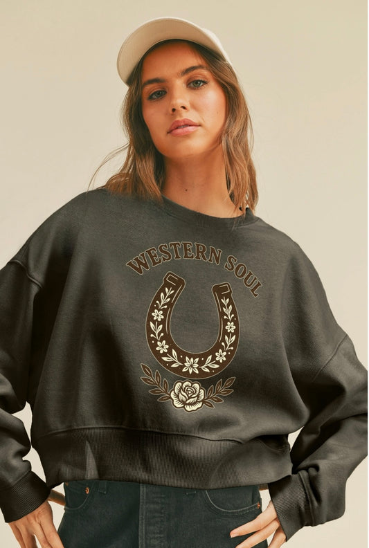 Western Soul Horseshoe Cropped Crewneck