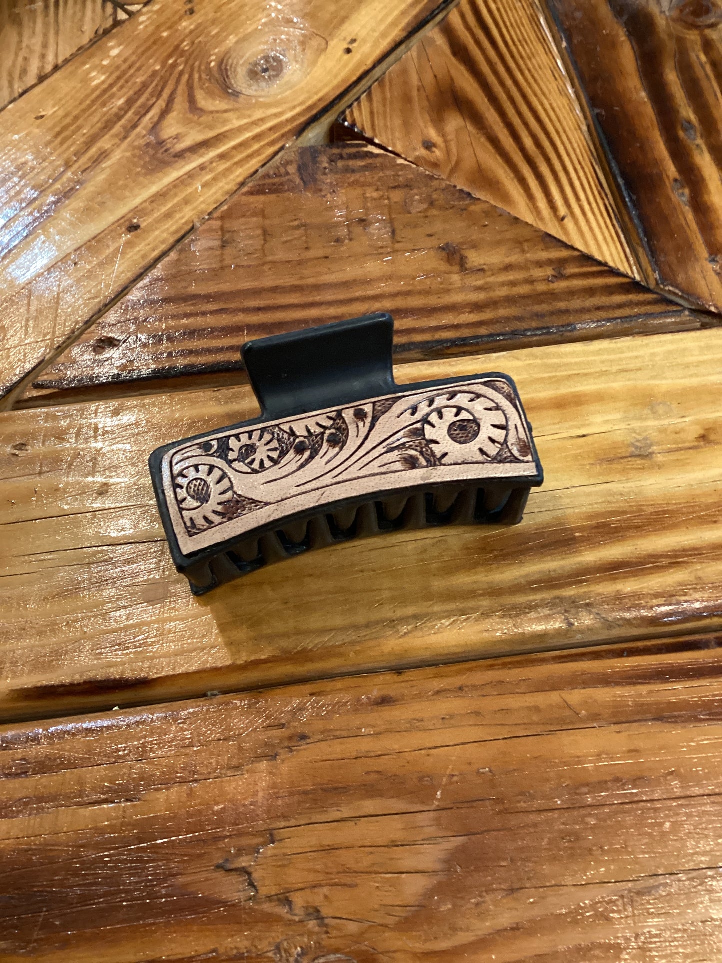 Tooled Leather Hair Claw Clips