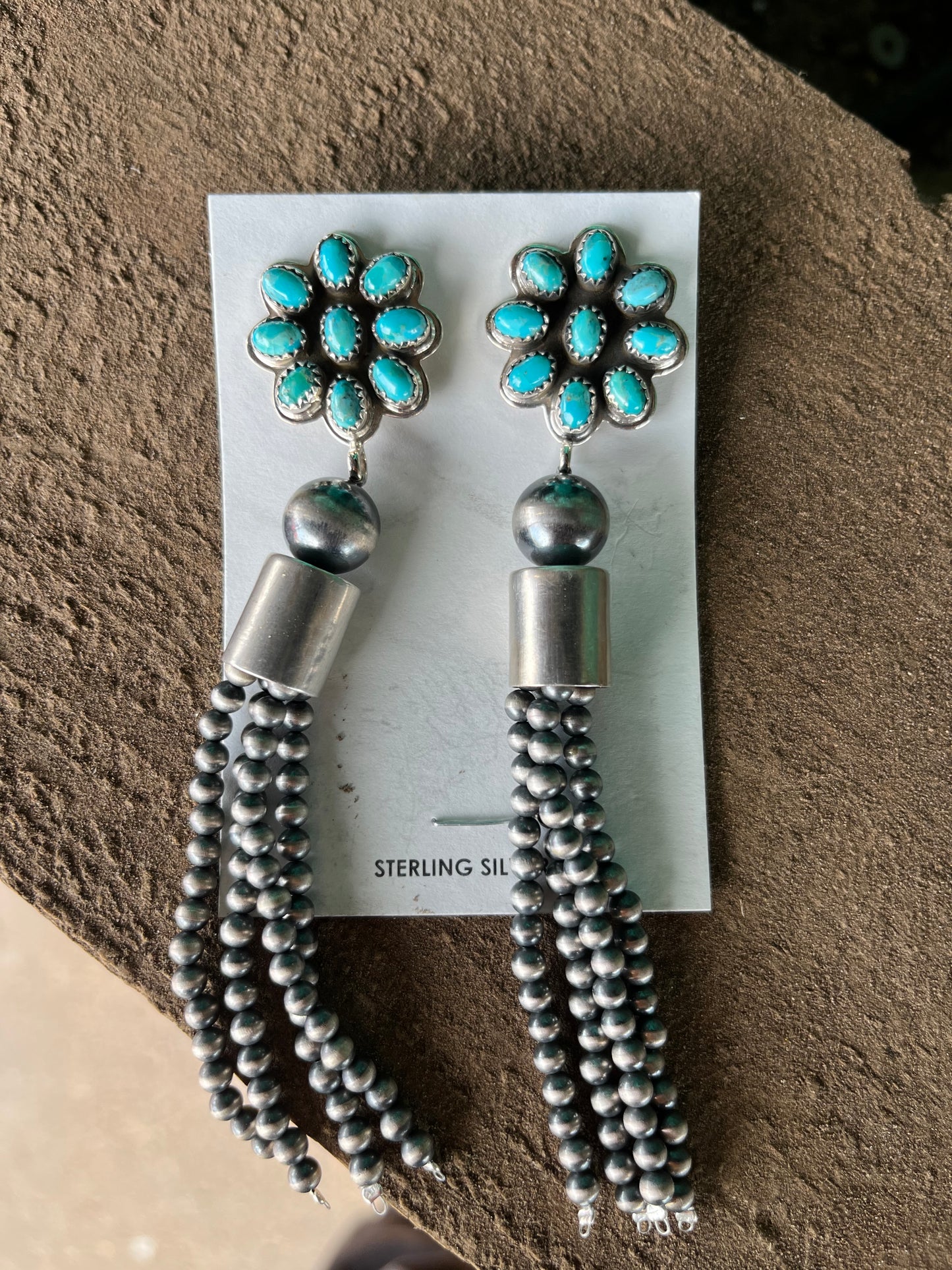 Handmade Sterling Silver Kingman Turquoise Tassel Earrings