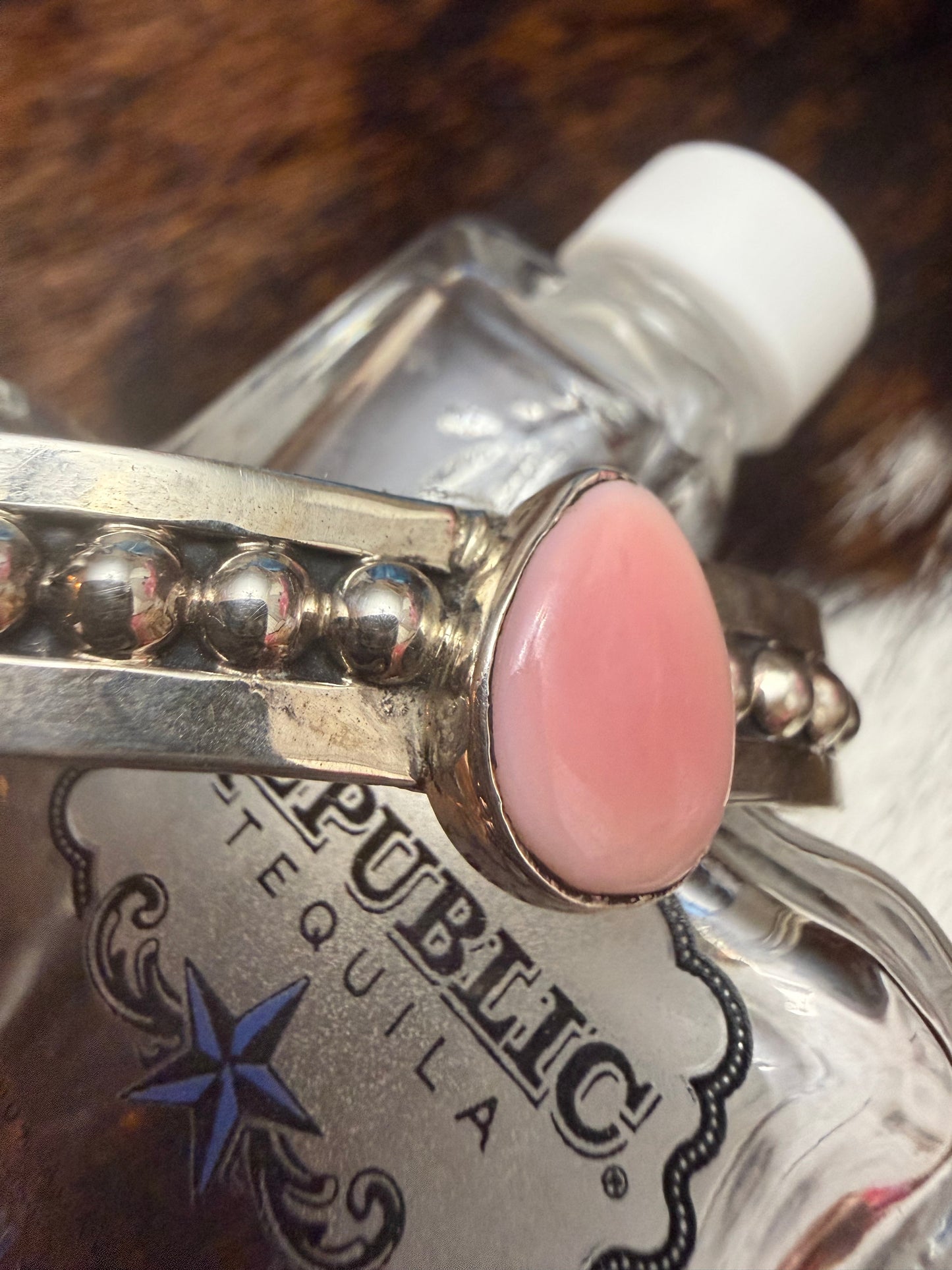 Sterling Silver Pink Conch Bead Cuff