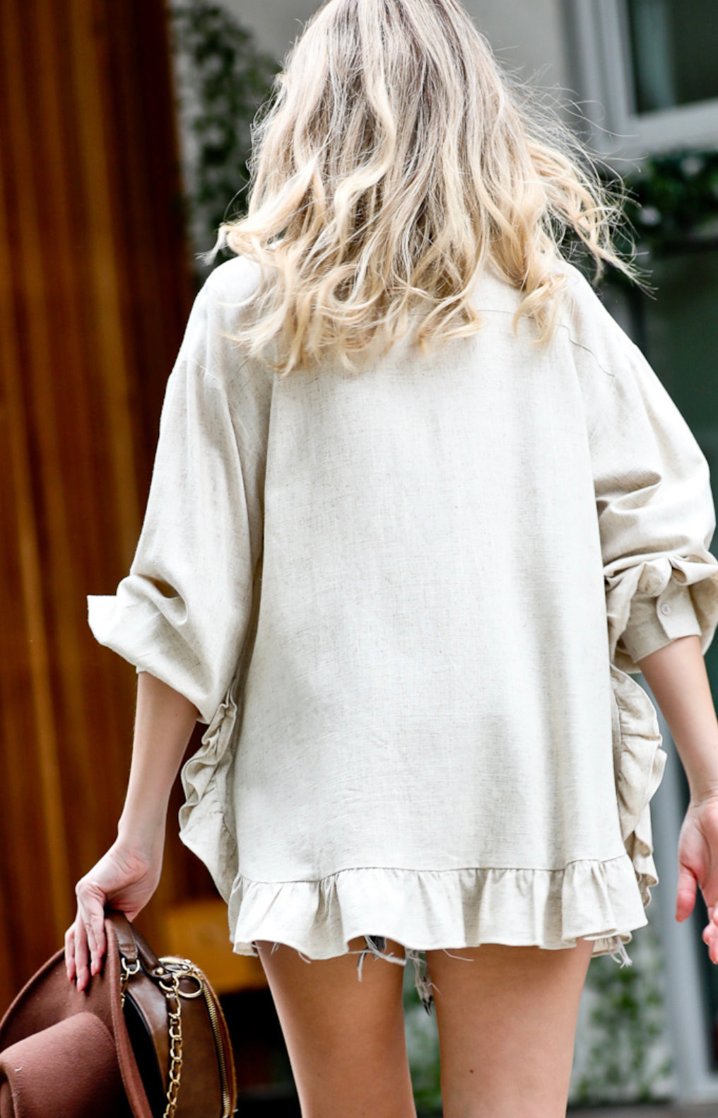 Ruffle Button Down Linen Shirt Top Tunic Dress