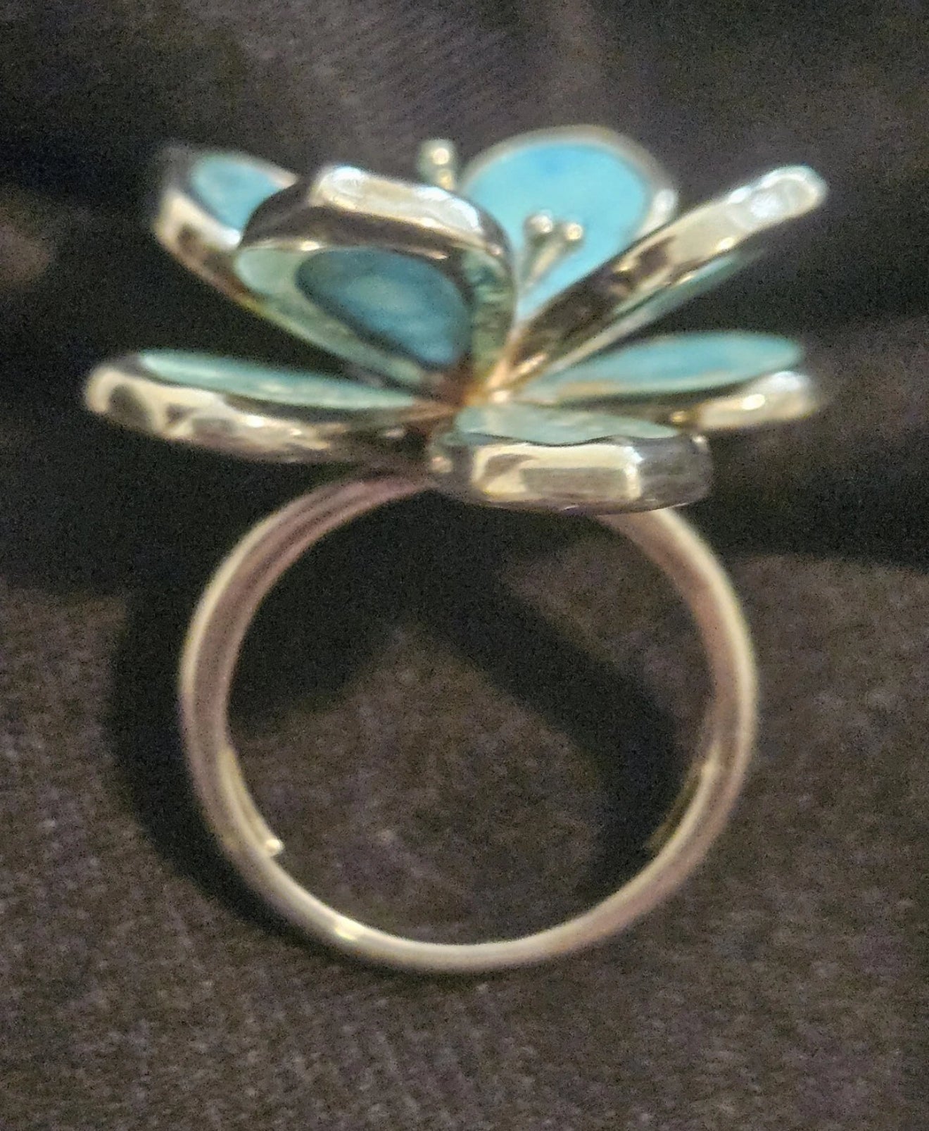 Native American Navajo Cabochon Blue Kingmen Turquoise Ring Sterling Silver Size 6.5