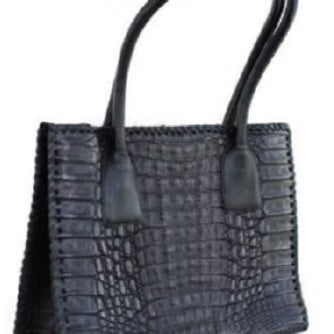 Black Genuine Caiman Top Handle Bag