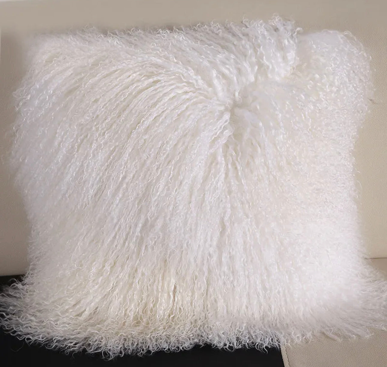 100% Black Real Mongolian Lamb Wool Pillow Cover w/ Filler