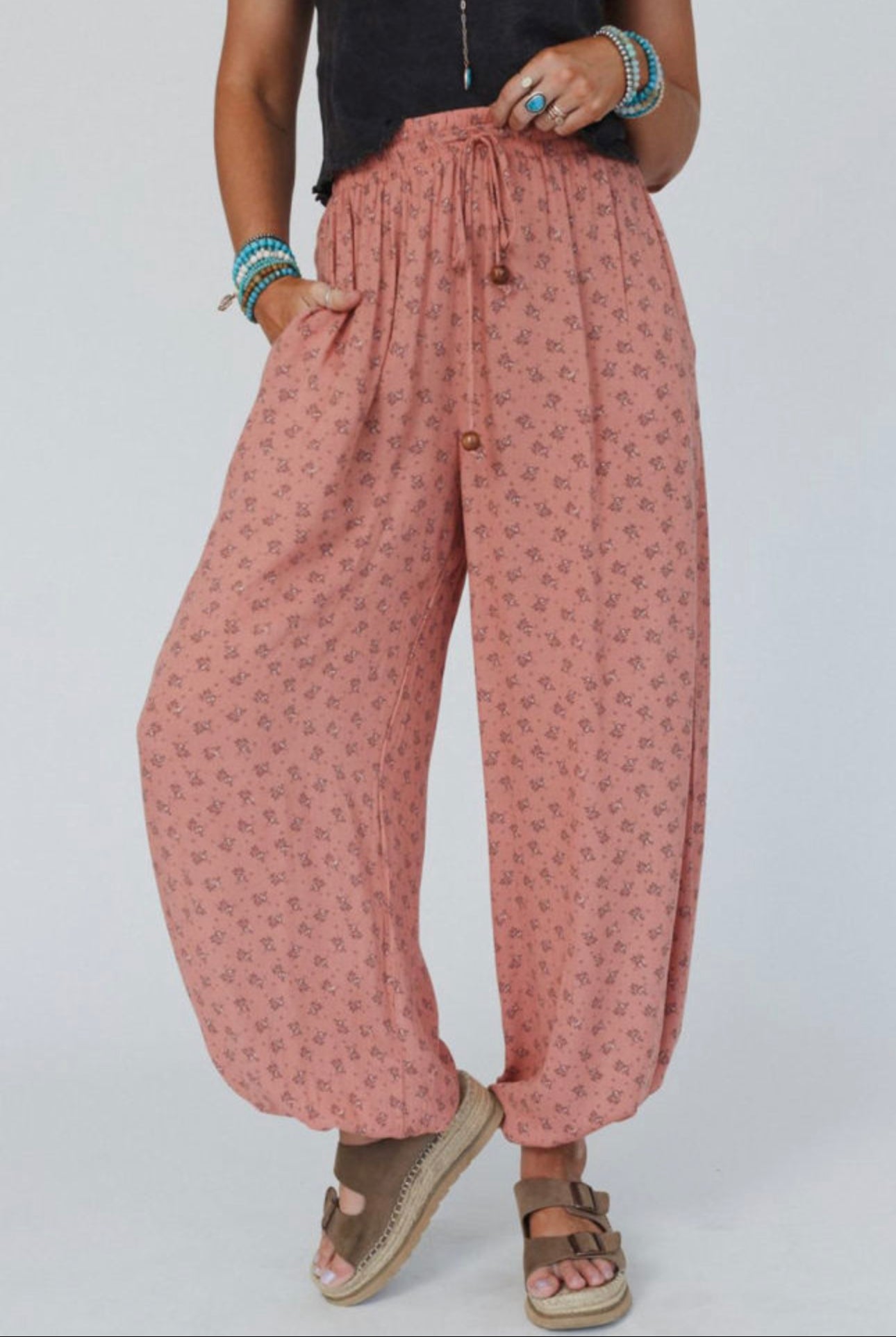 Pink Boho Floral Printed Wide Leg
Jogger Pants