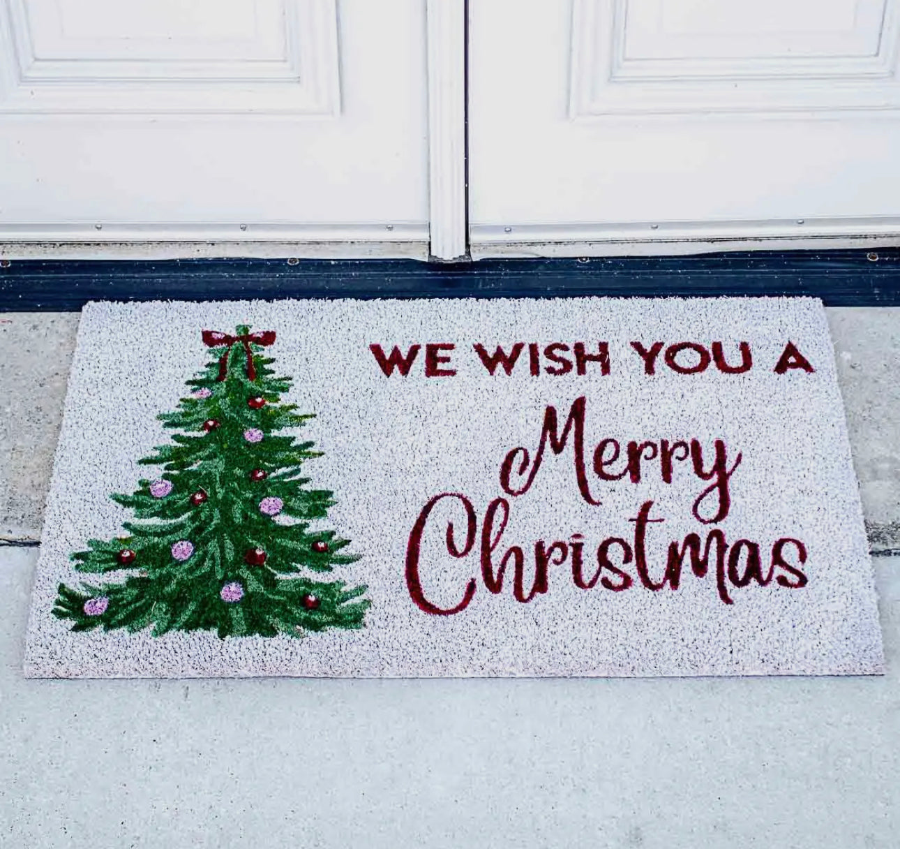 Noelle Tree Merry Christmas Coir Doormat White/Red/Green 30x18