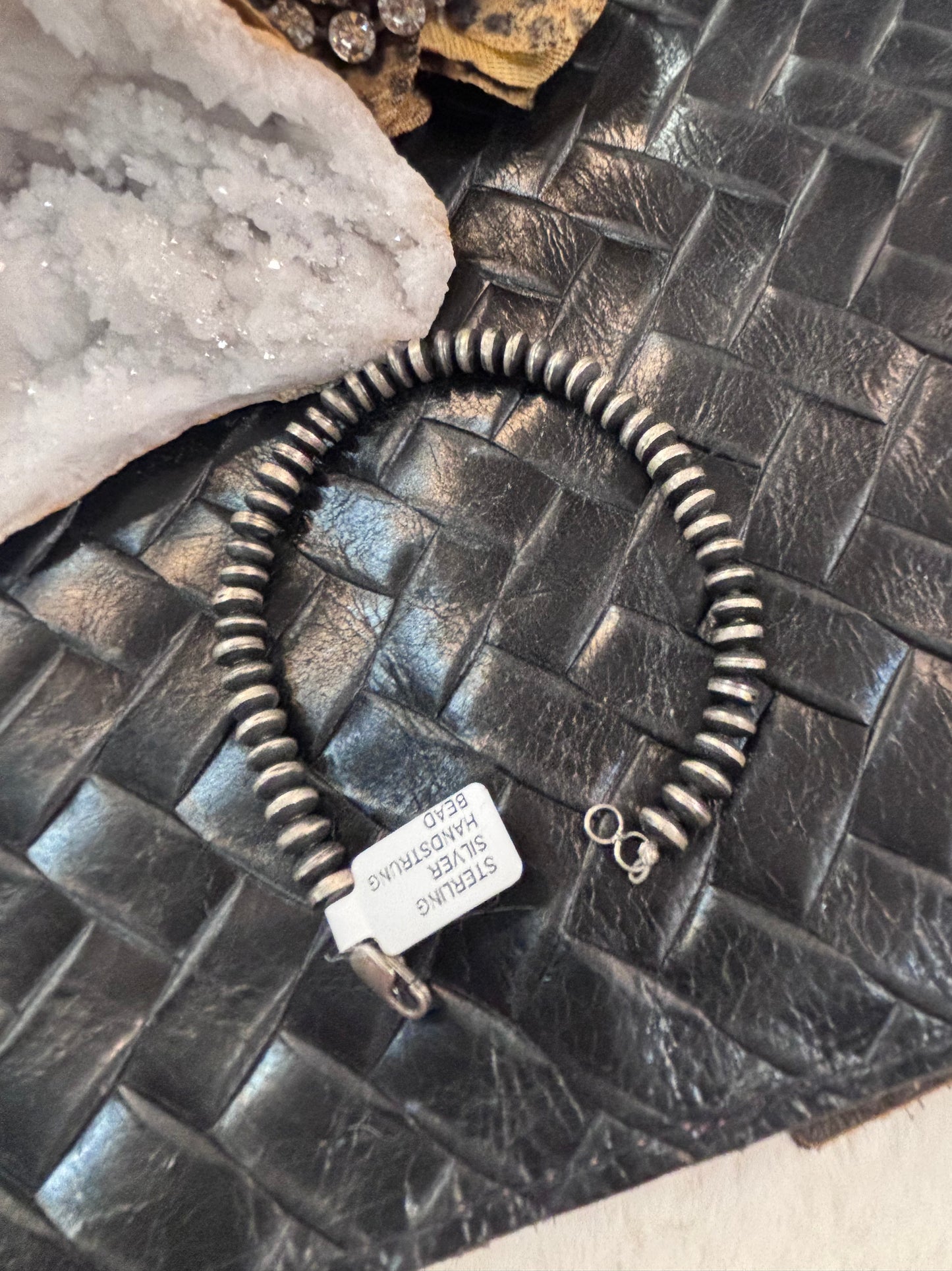 4mm 7.5” Sterling Navajo HandStrung Disc Bead Bracelet