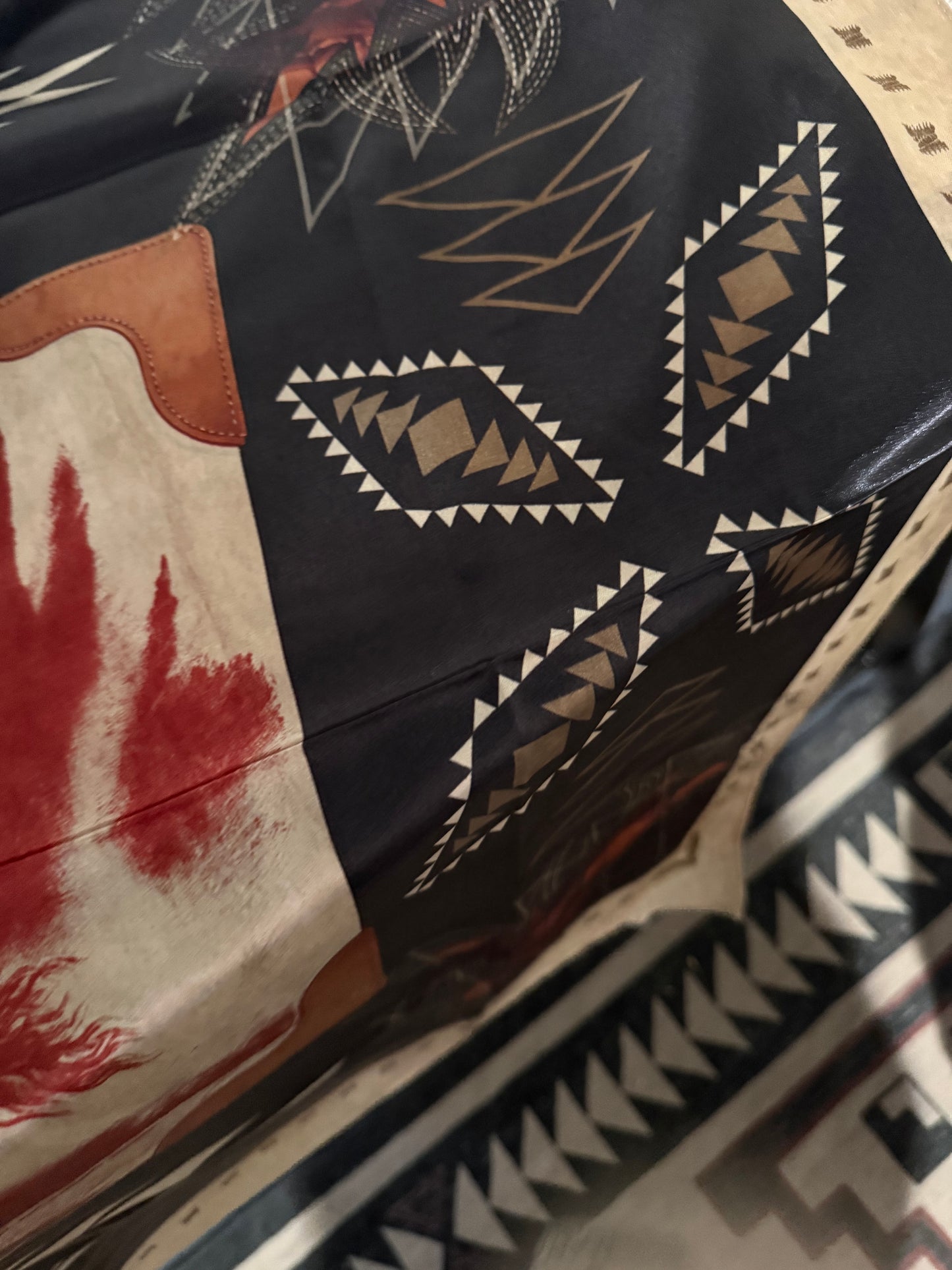 LUCKY & BLESSED BLACK AZTEC BOOT STITCH COWBOY PRINTED WILD RAG