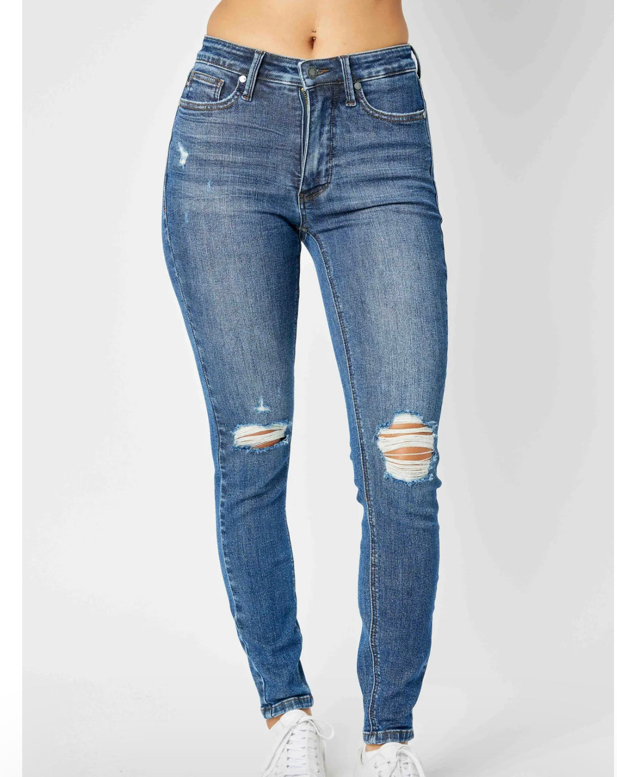 Judy Blue Mid Rise Tummy
Control Destroy Skinny
Denim