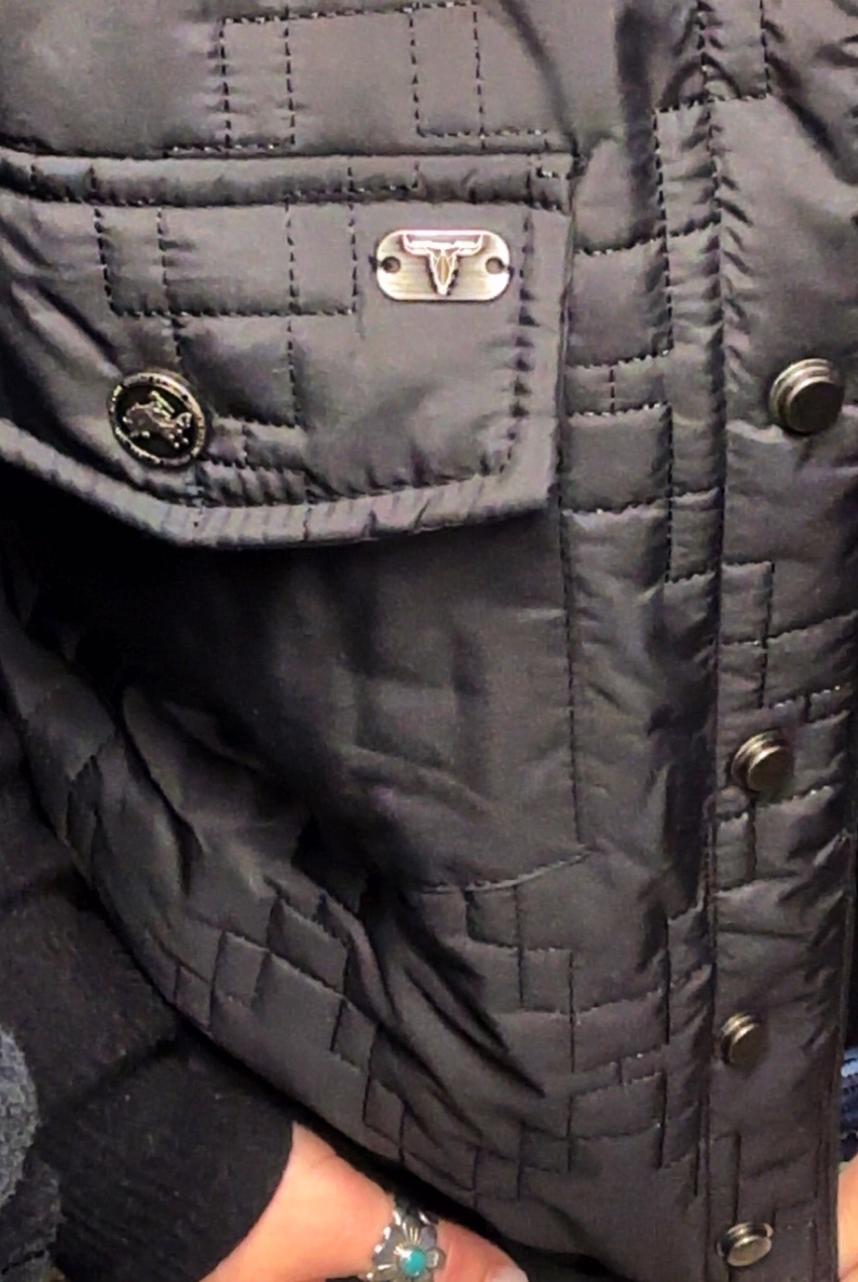 Black Quilted Aztec Design Puffer Vest