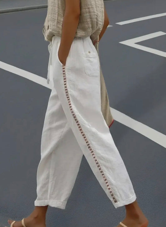 Solid Color Cutout Patchwork Pants