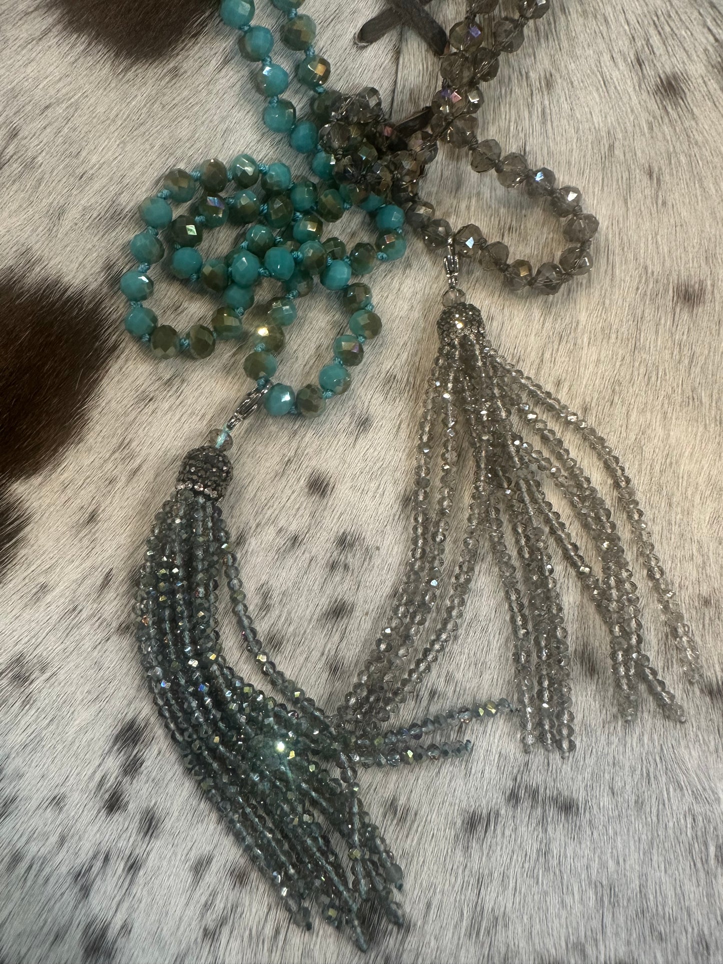 Long All Shimmer Beaded Tassel Necklace