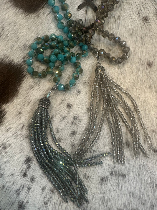 Long All Shimmer Beaded Tassel Necklace