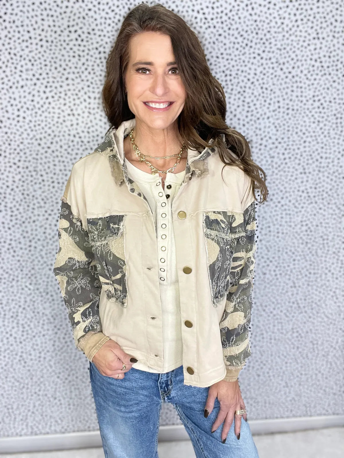 Steady Hand Washed Camo Hooded Jacket In Camo