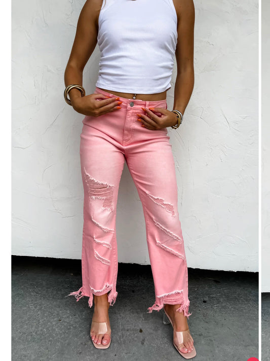 PINK URBAN DISTRESSED CROP JEAN