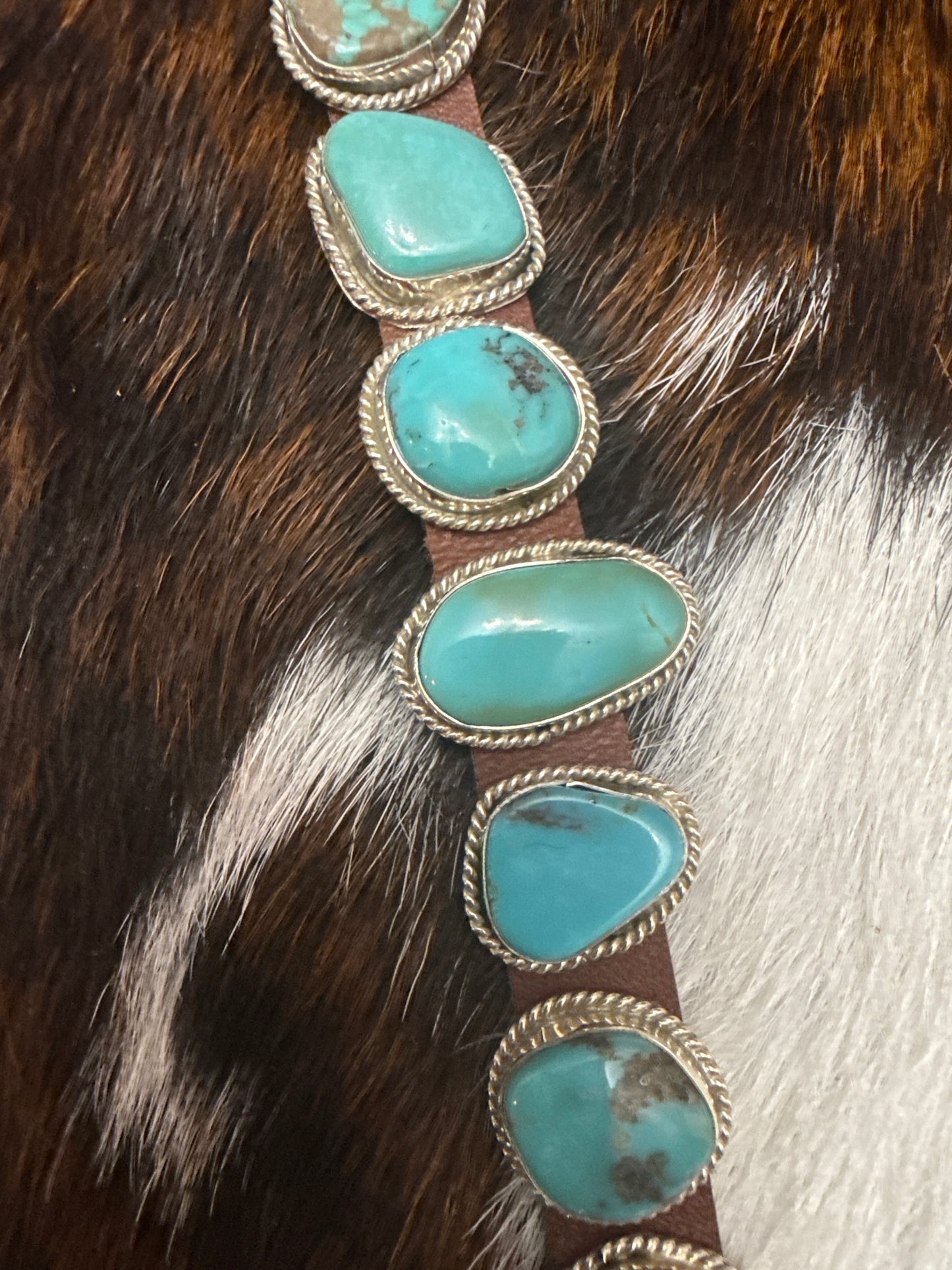 Sterling Silver Kingman Turquoise Leather Band Dan Morgan Navajo Handmade Bracelet