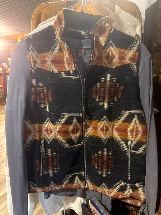 Black Rust Aztec Quilted Lined Xip Up Vest