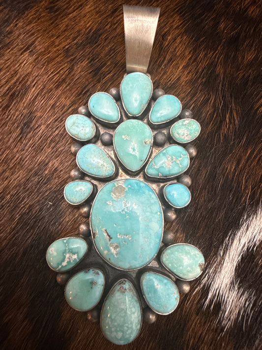 Marked Piece Paul Livingston Navajo Turquoise Sterling Silver LARGE Pendant