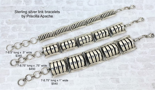 Sterling silver link bracelets by Priscilla Apache