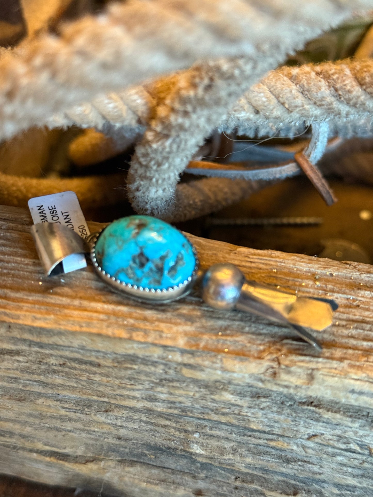 Tia Long Navajo HandMade .925 Kingman Turquoise Blossom Pendant