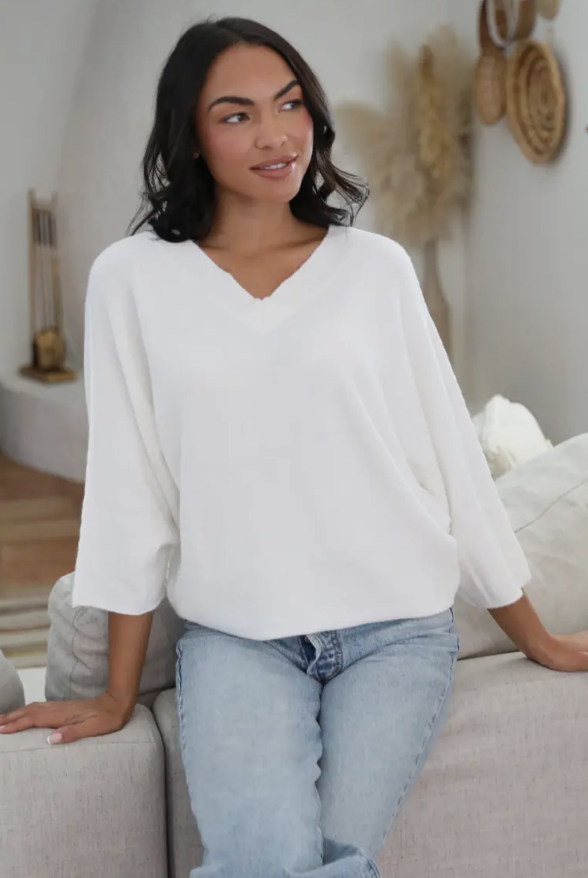 Nostalgia One Size V Neck Dolman Sleeve Pullover Sweater